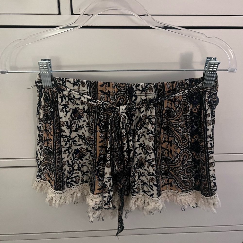 Bohemian Black and Tan Patterned Shorts